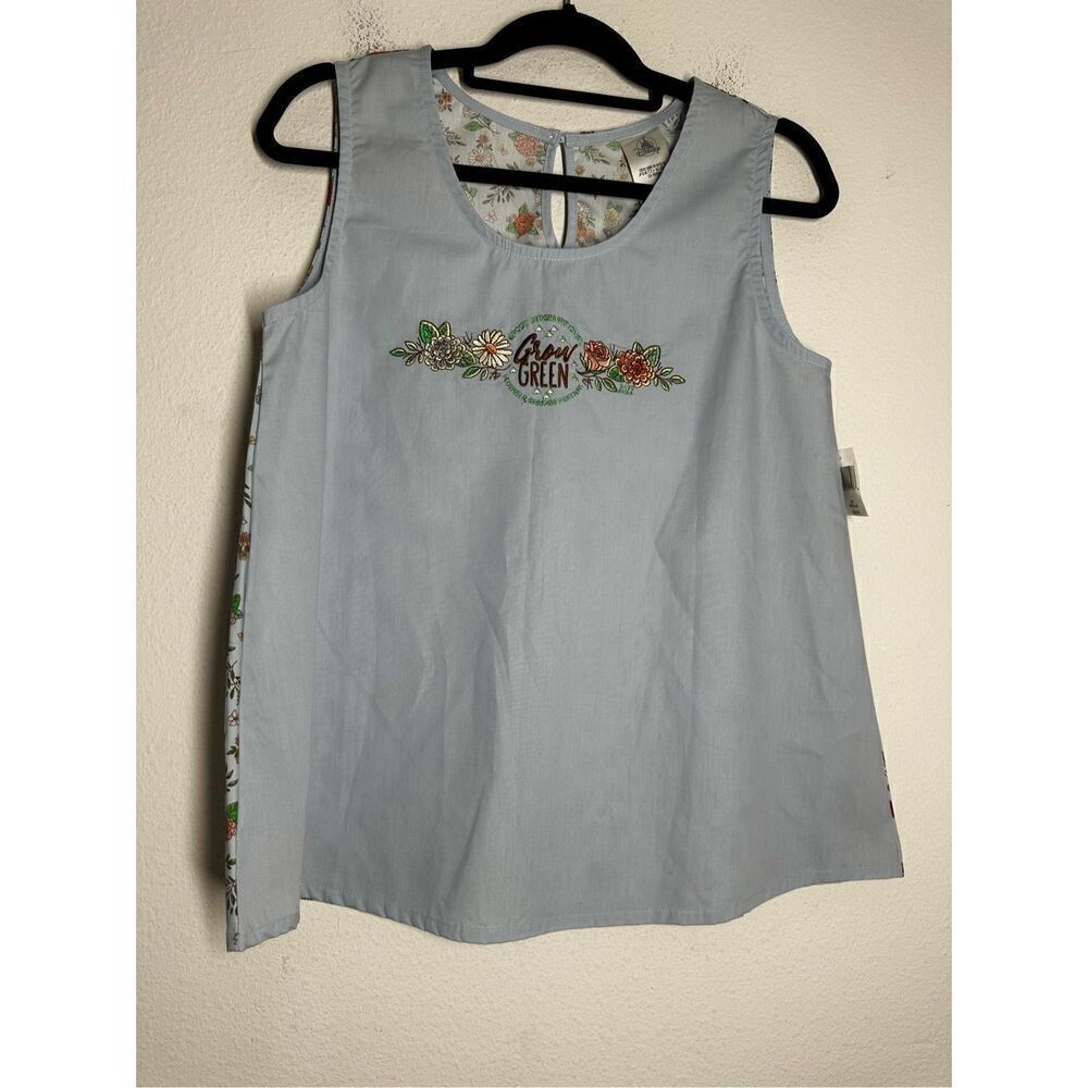 NWT Disney Parks Epcot Flower & Garden Grow Green Blouse Without Sleeves Sz M